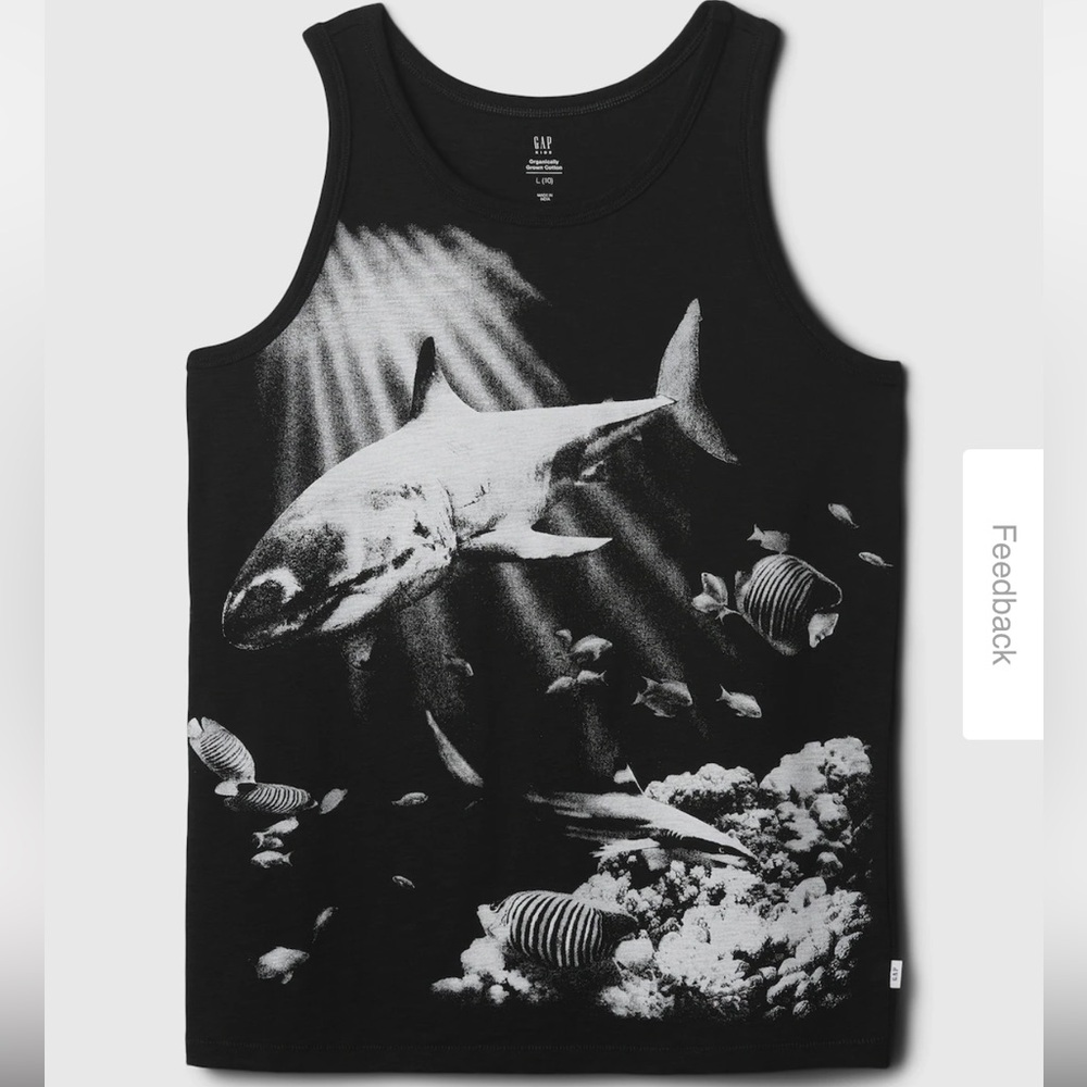 Gap Kids Graphic Tank Top, true black shark print, size 6/7, NWT